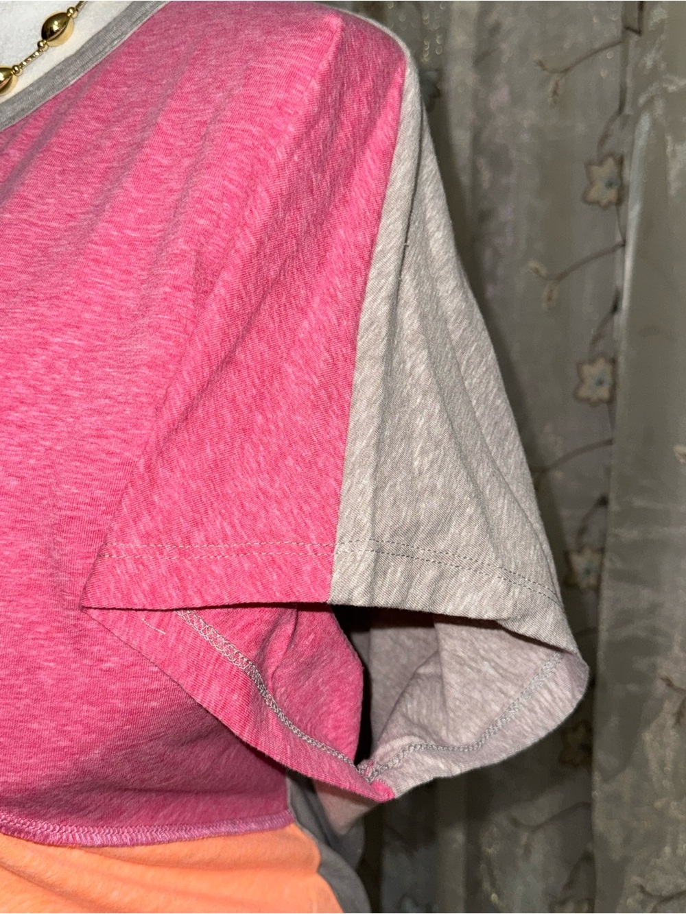 NWT BiBi Color-block Short Sleeve Tee - Pink, Peach & Teal. Size S very roomy! - Picture 3 of 7